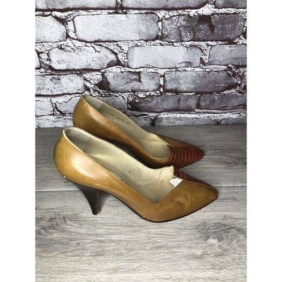 Gianni Versace Brown Croc Leather Pointed Toe Dress Heels Women Sz 39EU/8.5M US - Picture 8 of 16